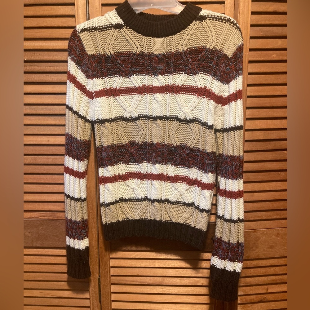 Cabot Cream, Brown, Rust and Blue Striped Sweater